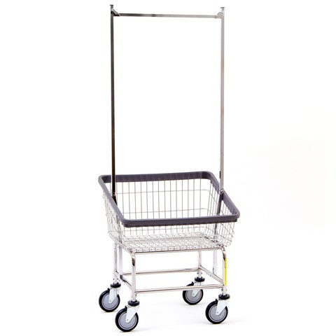 R&B Wire 100T58 Front Loading Wire Frame Metal Laundry Cart with Double Pole Rack - Chrome R&B Wire 100T58 Front Loading Wire Frame Metal Laundry Cart with Double Pole Rack - Chrome