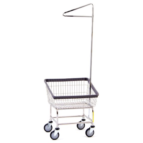 R&B Wire 100T91 Front Loading Wire Frame Metal Laundry Cart with Single Pole Rack - Chrome R&B Wire 100T91 Front Loading Wire Frame Metal Laundry Cart with Single Pole Rack - Chrome
