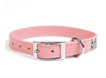 Rockinft Doggie 844587012298 .5 In. X 8 In. Leather Collar Plain - Pink