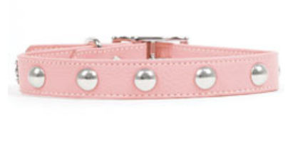 Rockinft Doggie 844587014148 1 In. X 16 In. Leather Collar With Domed Rivets - Pink