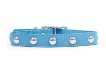 Rockinft Doggie 844587014292 .5 In. X 8 In. Leather Collar With Domed Rivets - Blue