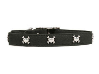 Rockinft Doggie 844587014483 1 In. X 18 In. Leather Collar With Heart-bones Rivet - Black
