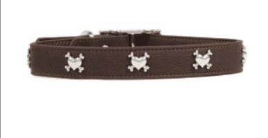 Rockinft Doggie 844587014513 .5 In. X 8 In. Leather Collar With Heart-bones Rivet - Brown