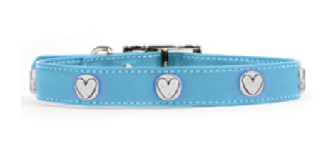 Rockinft Doggie 844587014872 .75 In. X 12 In. Leather Collar With Heart Rivets - Blue