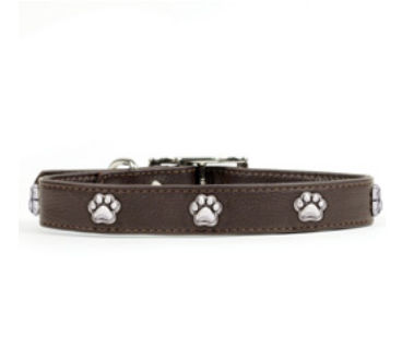 Rockinft Doggie 844587018375 .75 In. X 16 In. Leather Collar With Paw Rivets - Brown
