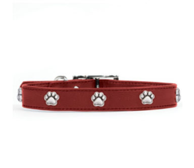 Rockinft Doggie 844587018566 .5 In. X 8 In. Leather Collar With Paw Rivets - Red