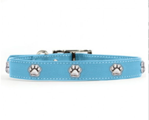 Rockinft Doggie 844587018788 1 In. X 22 In. Leather Collar With Paw Rivets - Blue
