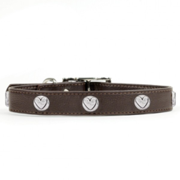 Rockinft Doggie 844587019082 .5 In. X 8 In. Leather Collar With Heart Rivets - Brown