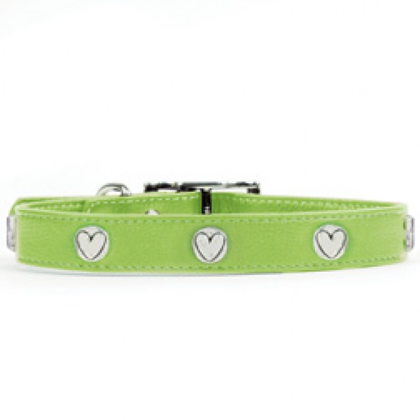 Rockinft Doggie 844587019563 .5 In. X 8 In. Leather Collar With Heart Rivets - Green