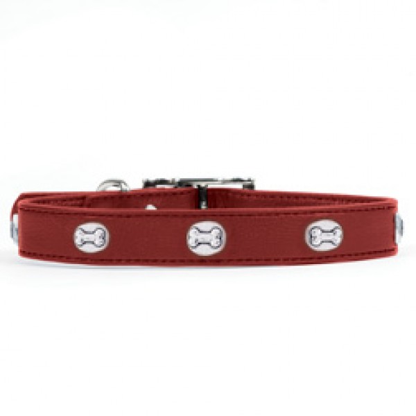 Rockinft Doggie .5 In. X 8 In. Leather Collar With Heart Rivets - Red