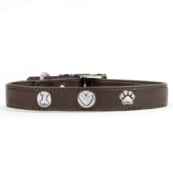 Rockinft Doggie 844587020606 1 In. X 18 In. Leather Collar With Bone-heart-paw Rivets - Brown