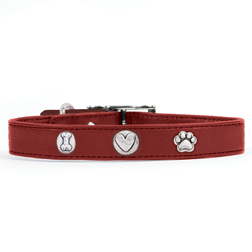 Rockinft Doggie 844587020767 .5 In. X 8 In. Leather Collar With Bone-heart-paw Rivets - Red