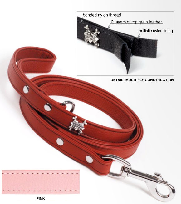 Rockinft Doggie 844587012403 .5 In. X 5ft Leather Leash Plain - Pink