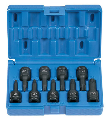 . Gy1200t .38 In. Drive 9 Piece Internal Star Impact Driver Set