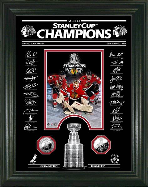 Highland Mint PHOTO3045K Chicago Blackhawks Stanley Cup Signature Etched Glass 24kt Gold Coin Photo Mint