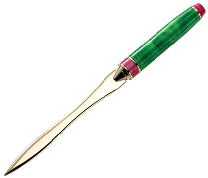 Pw-5309lo Pw Styled Green-pink Water Flower Brass Letter Opener