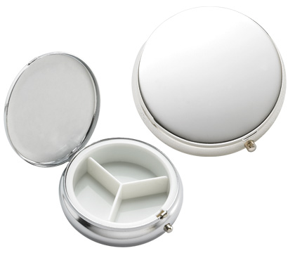 P-115s Chrome Solid Cover 3 Compartment Round Pill Box
