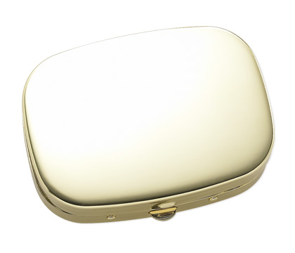 Shiny Gold Solid Cover With 3 Compartment Pill Box And Mirror