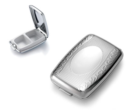 P-121s Shiny Chrome Plated 2 Compartment Silver Pill Box