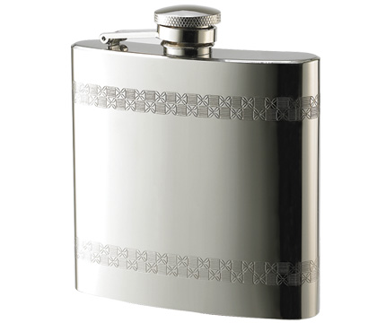 Fk-1806 6 Oz. Checkered Pattern Border Shiny Stainless Steel Flask