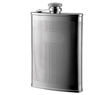 Fk-408 8 Oz. Checkered Pattern With Oval Center Stainless Steel Flask