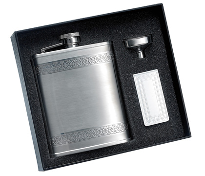Gfm-1306 6 Oz. Shiny Goth Border Shiny Flask And Die Stamp Pattern Chrome Plated Metal Money Clip