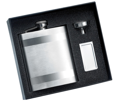 Gfm-1708 8 Oz. 2 Tone Stainless Steel Flask With Money Clip And Funnel In Black Gift Box