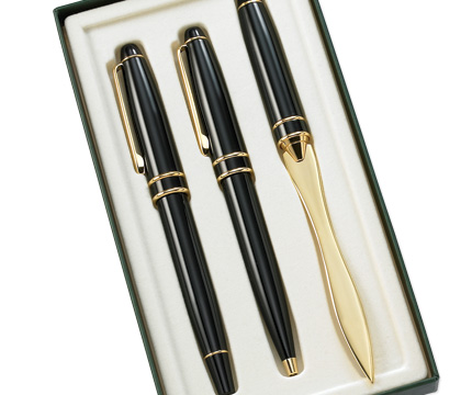 Gs-1001 3 Pcs. Set Black Bp, Rb, And Letter Opener With Gift Box
