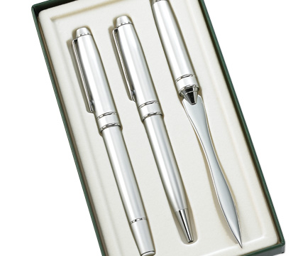 Gs-2210 3 Pcs. Set Satin Chrome Bp, Rb And Letter Opener With Gift Box