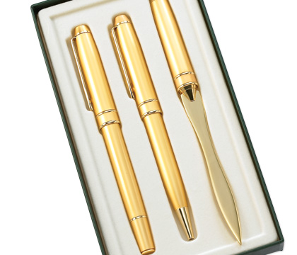 Gs-2212 3 Pcs. Set Gold Bp, Rb And Letter Opener With Gift Box