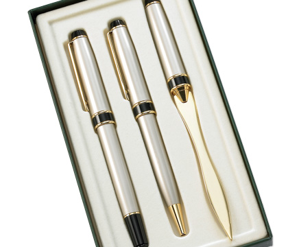 Gs-2214 3 Pcs. Set Nickel Bp, Rb, And Letter Opener With Gift Box