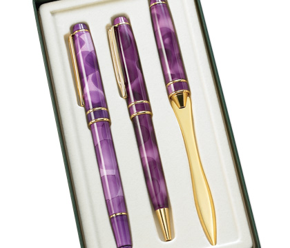 Gs-3208 3 Pcs. Set Purple Water Flower Bp, Rb, And Letter Opener With Gift Box
