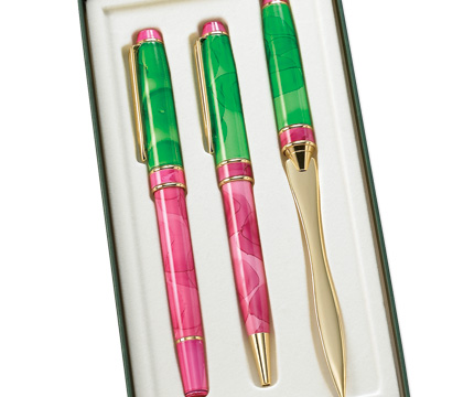 Gs-5309 3 Pcs. Set Pink-green Bp Pen, Rb Pen And Letter Opener With Gift Box