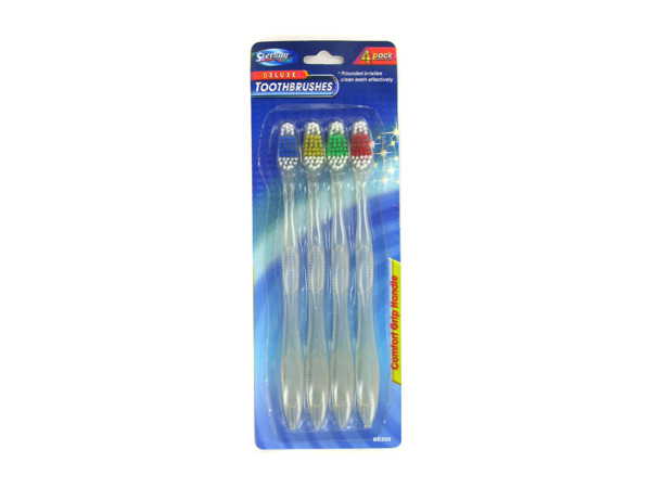 Be205-108 4 Pack Clear Acrylic Curved Comfort Grip Handle Toothbrushes - Pack Of 108