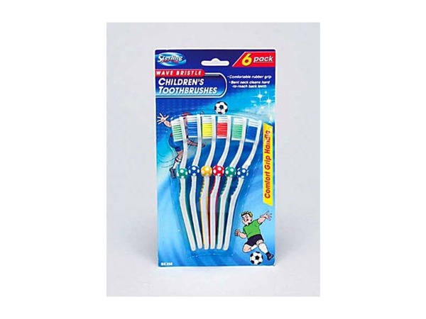 6 Pack Children&-039;s Wave Bristle Toothbrushes - Pack Of 24