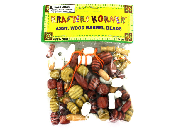 Wood barrel beads with string  Pack of 24