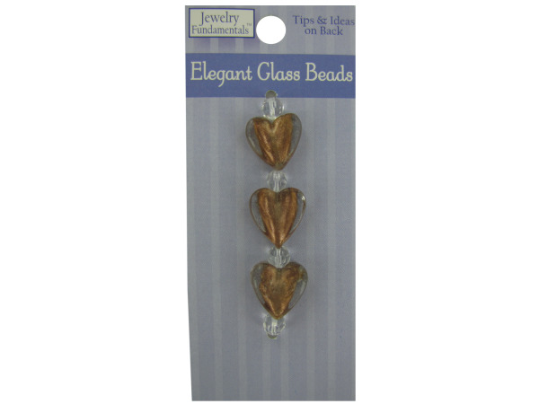 copper heart glass beads wclear crystal spacers Pack of 48
