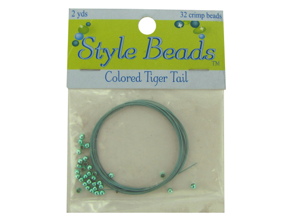 green tiger tail 2 yds w32 crimp beads  Pack of 48