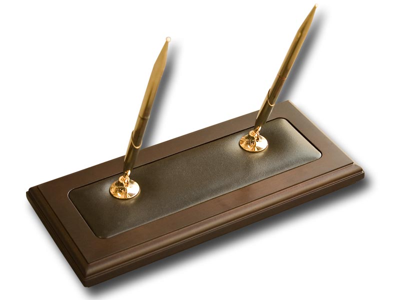 Wood & Leather Double Pen Stand