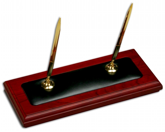 A8004 Wood & Leather Double Pen Stand