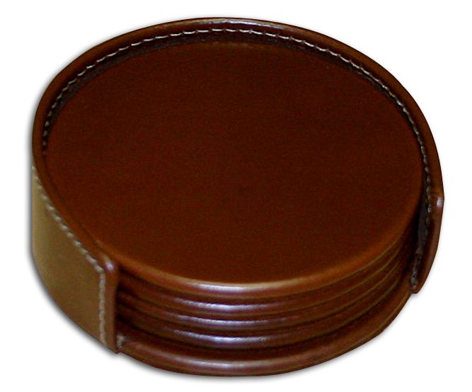 A3245 Rustic Leather 4 Round Coaster Set With Holder