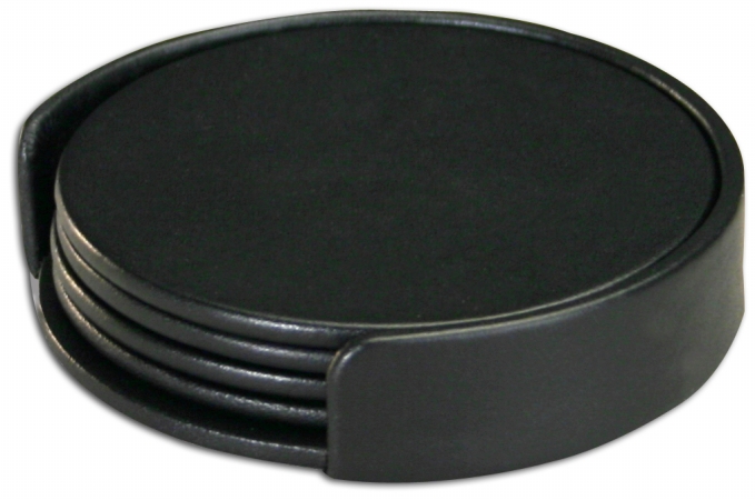 A1045 Leather 4 Round Coaster Set With Holder
