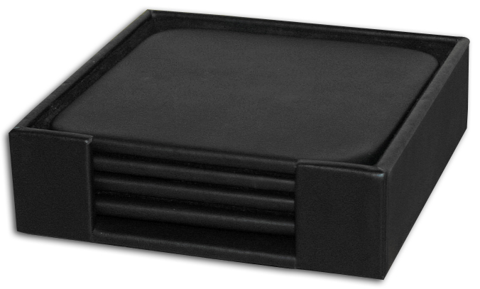 A1081 Leather 4 Square Coaster Set With Holder