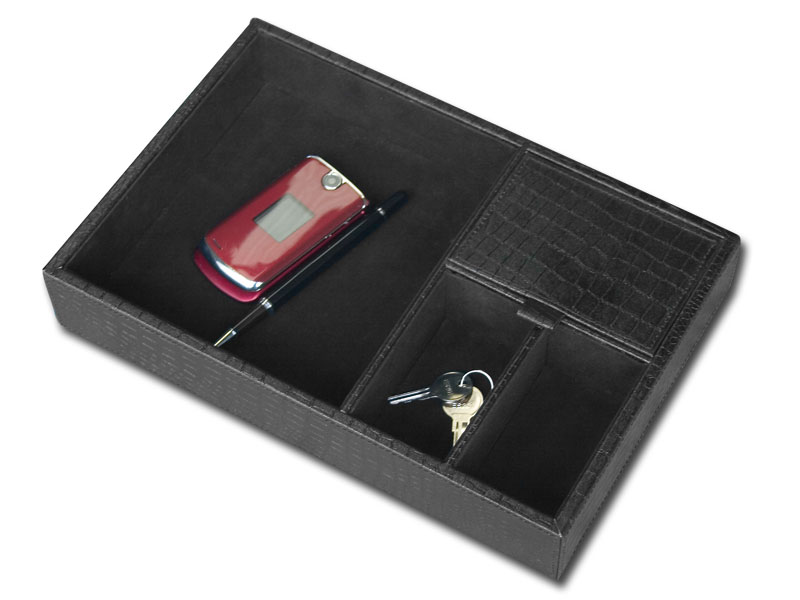 A2463 Black Crocodile Embossed Leather Valet Tray