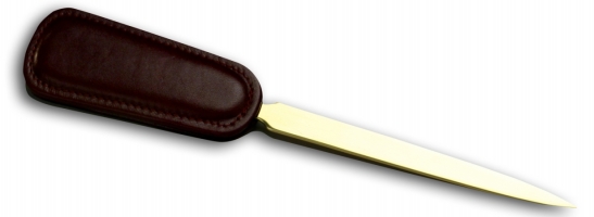 A7027 5" Burgundy Leather Letter Opener - Gold Blade