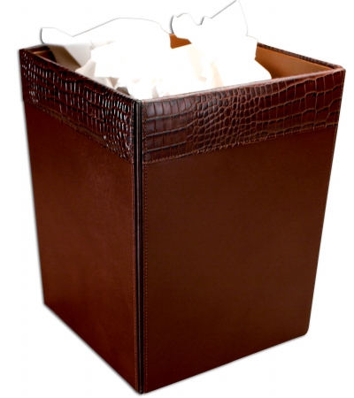 Dacasso A2003 Crocodile-Embossed Leather Square Waste Basket