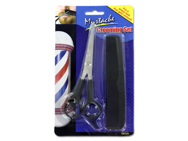 Be149-72 Mustache Grooming Set With Plastic Comb And Handled Scissors - Pack Of 72