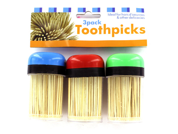 Three toothpick holders and toothpicks  Pack of 72