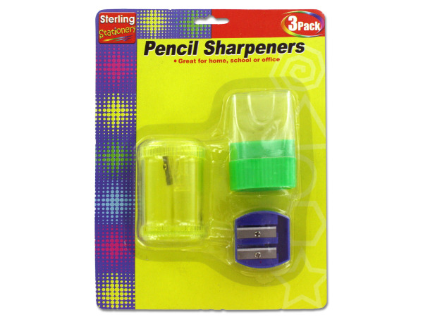 3 Pack pencil sharpeners.  Pack of 24