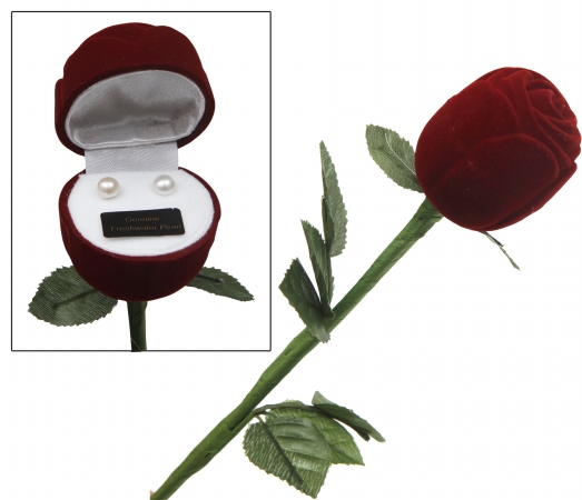 240-pelsr Long Stem Rose With Genuine Pearl Earrings (case Of 50)